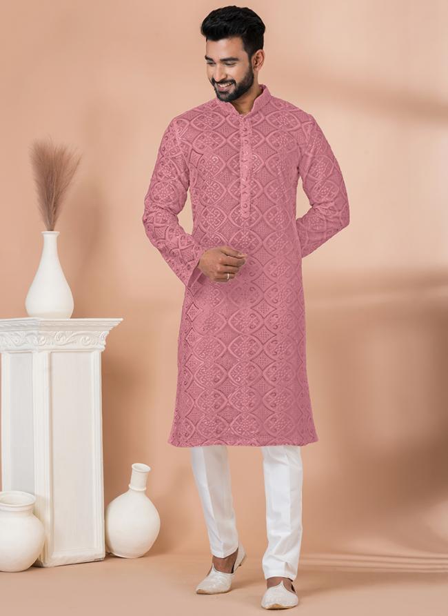 Viscose Pink Festival Wear Sequins Work Readymade Kurta Pajama